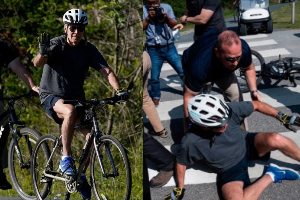 Joe Biden fue levantado del suelo por agentes del Servicio Secreto tras caerse de su bicicleta en Delaware, frente a simpatizantes y medios de comunicación