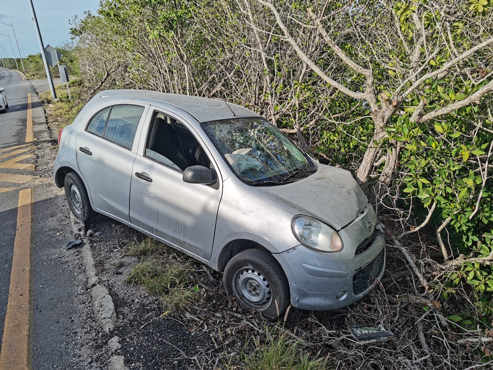 'Pokémon' termina en el mangle tras perder el control de su auto en Progreso