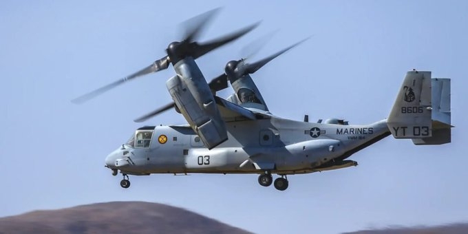 El Osprey es un avión llamado de "despegue y aterrizaje vertical" que tiene alas giratorias. Foto: Especial