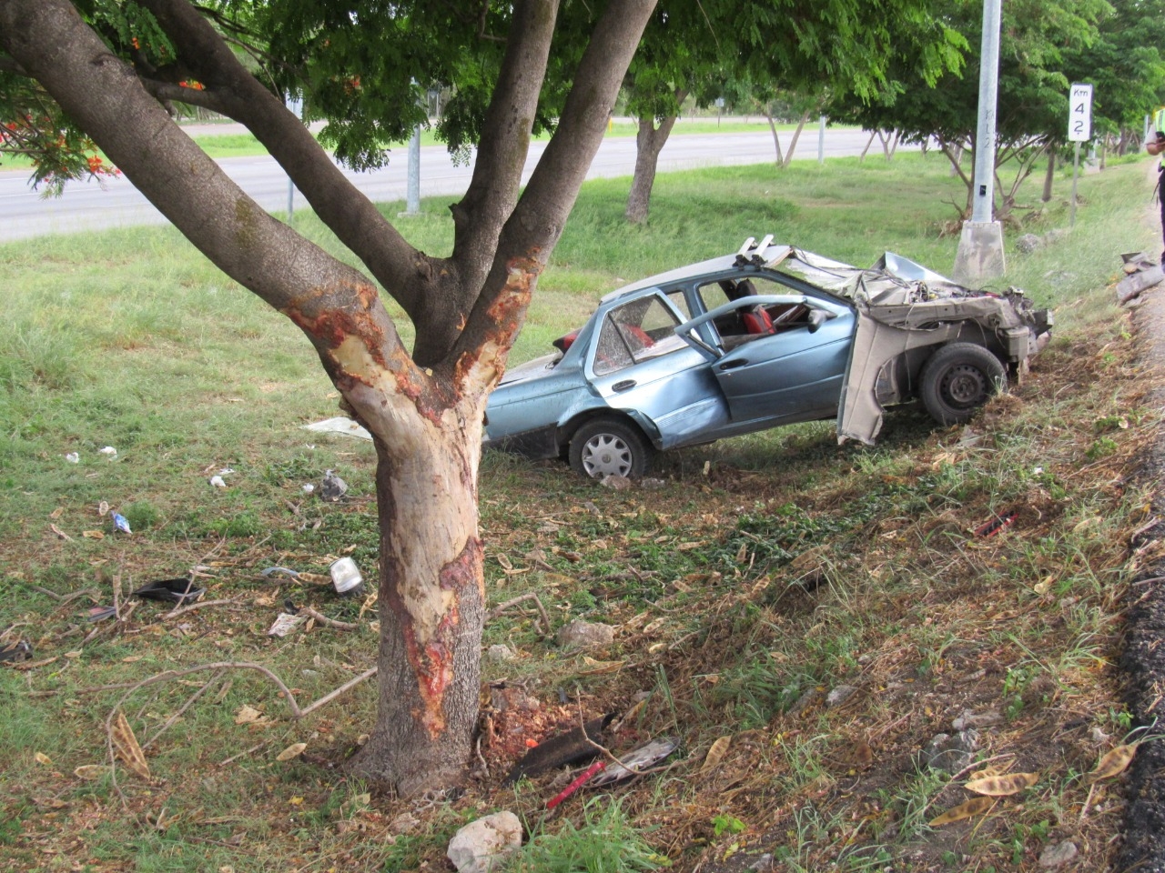 La parte frontal del vehículo terminó destrozado