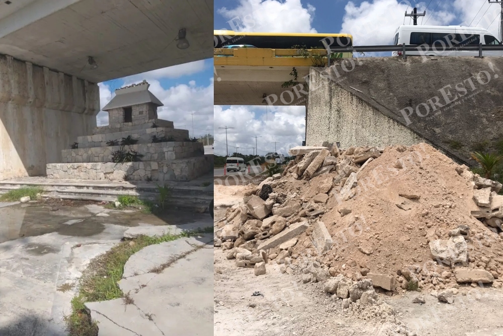 La pequeña pirámide fue ofrecida a los Aluxes de la zona para poder construir el puente vehicular a la salida del Aeropuerto Internacional de Cancún