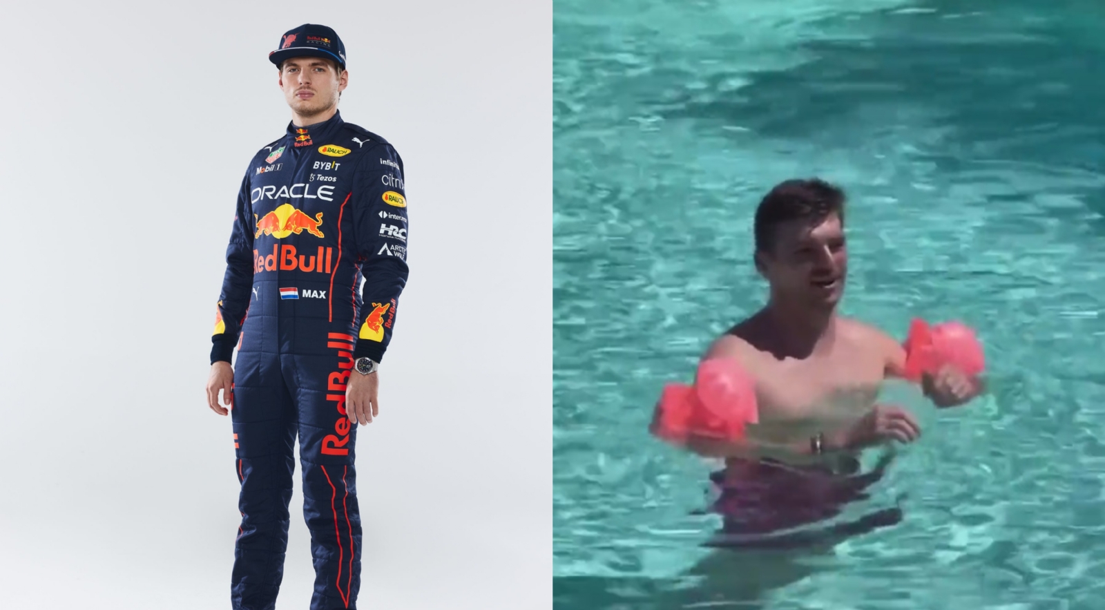 Critican a Verstappen, el campeón de mundo de la Fórmula 1, por usar flotadores en piscina: VIDEO