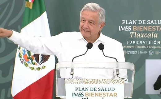 AMLO presentó el Plan de Bienestar del IMSS en Tlaxcala. Foto: Captura