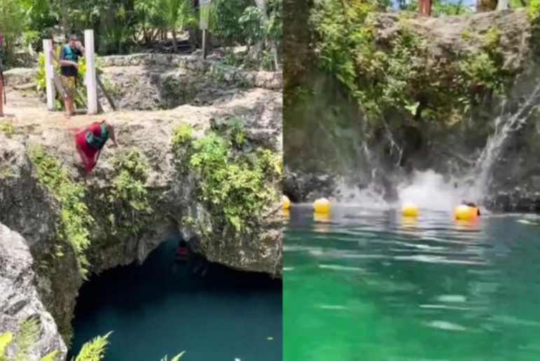 Abuelita extrema supera su miedo y se lanza a cenote.