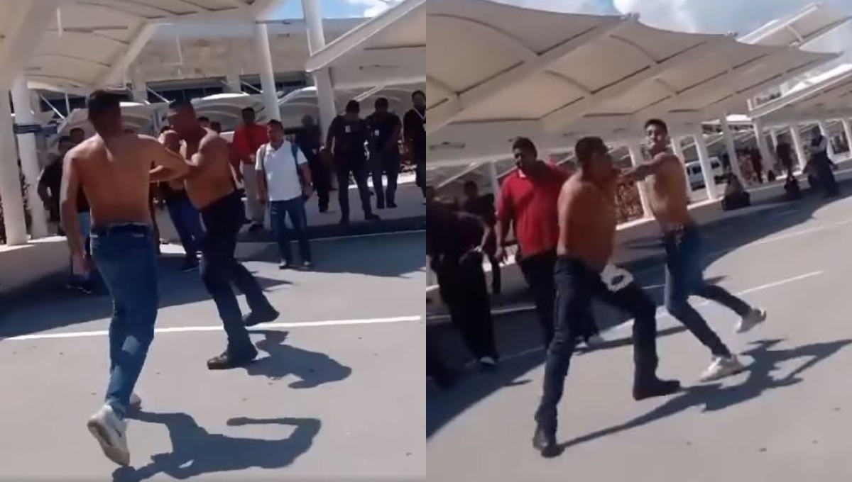 Transportistas se agarran a golpes en aeropuerto de Cancún: VIDEO