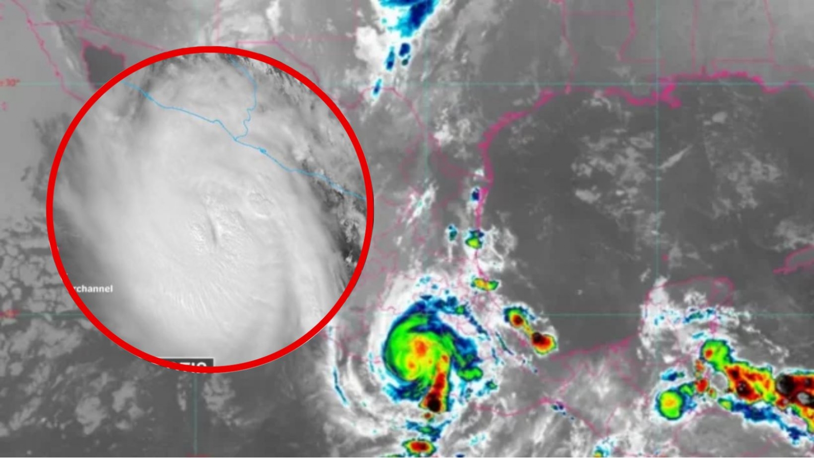 Vista satelital Huracán Otis al tocar tierra en Acapulco, Guerrero