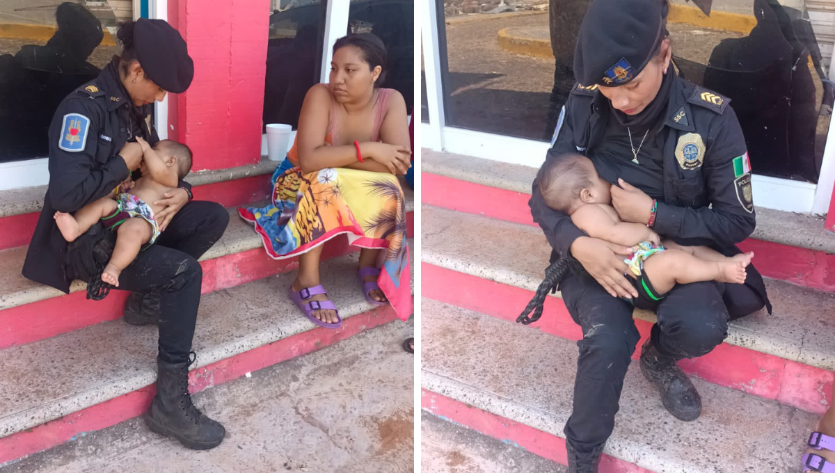 Mujer policía amamanta a un bebé que llevaba 24 horas sin comer en Acapulco