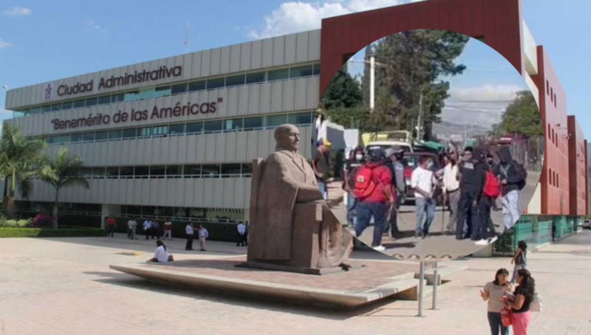 ¡A palazos! Manifestantes agreden a policías en Ciudad Administrativa en Oaxaca: VIDEO