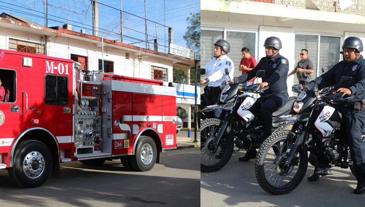 Se hicieron la entrega de moto patrullas y un carro de bomberos