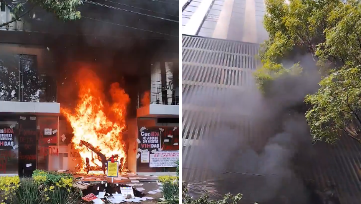 Manifestantes prenden fuego en la entrada de la Secretaría de Salud en la CDMX: VIDEO