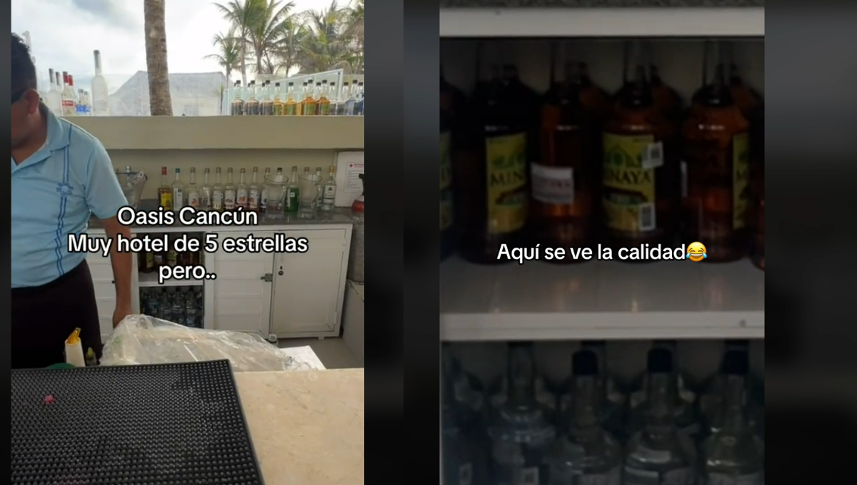 Exhiben al hotel Oasis Cancún por dar licor Minaya de 49 pesos en bar de la alberca