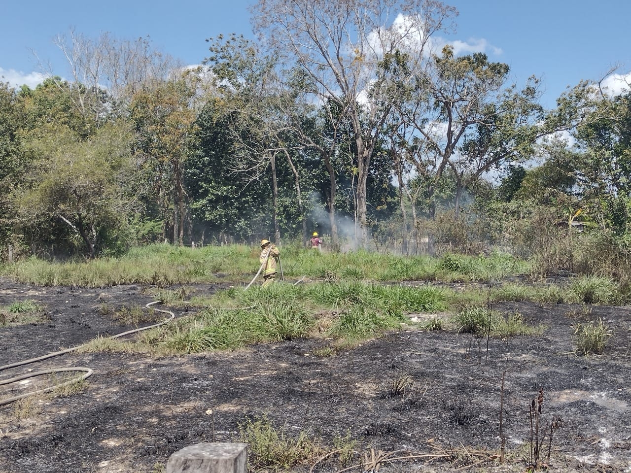 Hombres causan incendio en un terreno baldío de Escárcega