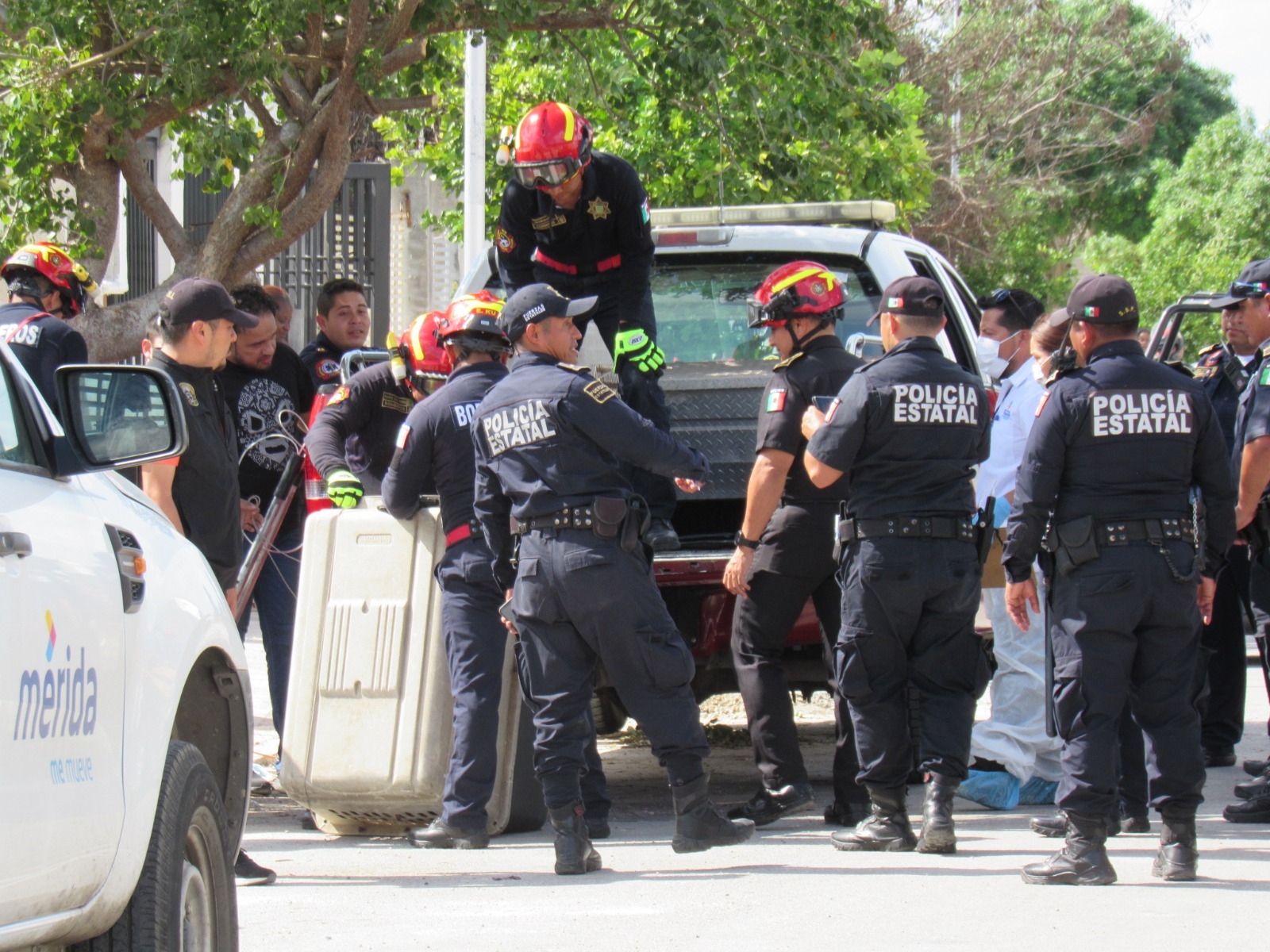 La presencia policiaca en un domicilio del Poniente de Mérida se derivó de que un hombre fue agredido por los canes y sufrió heridas graves