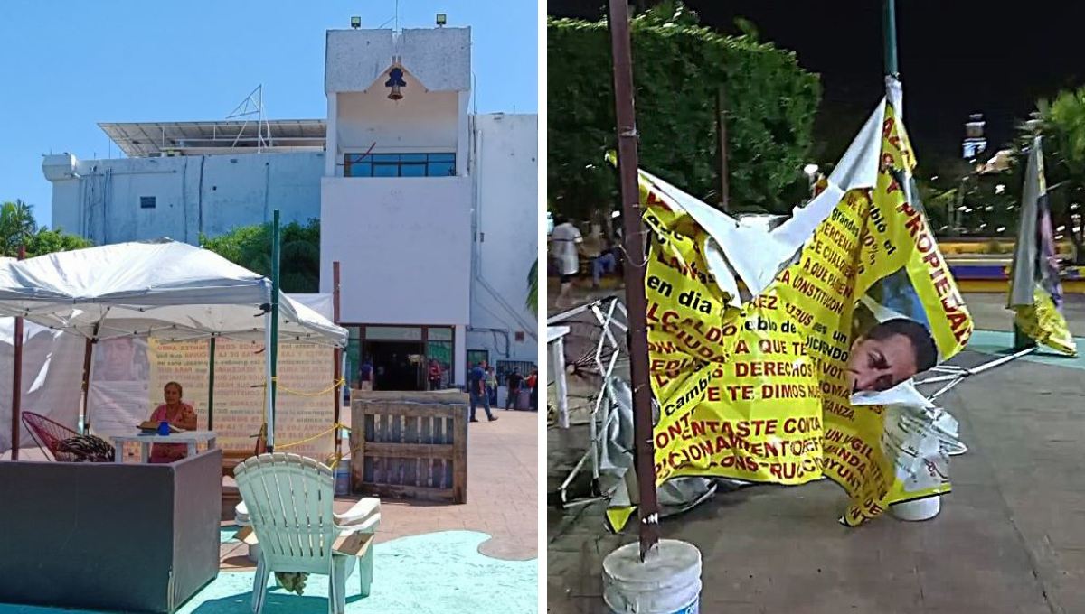 Ciudad del Carmen: Vandalizan campamento de manifestantes afuera del Ayuntamiento