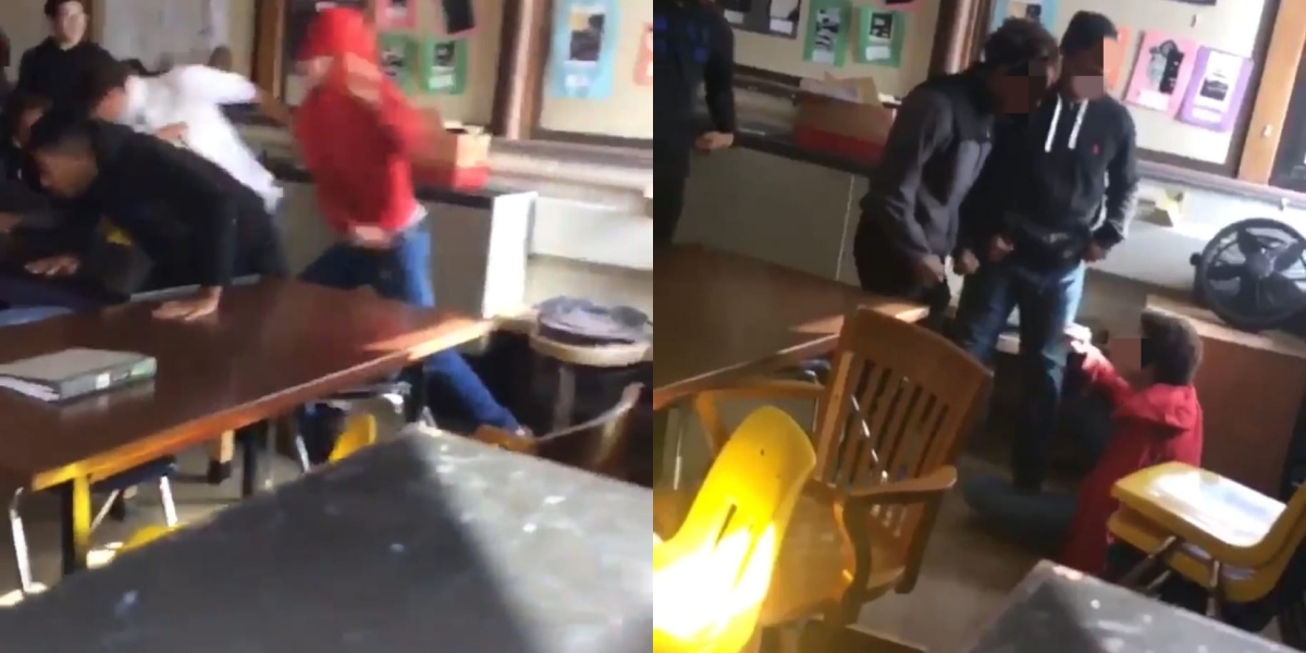 En Estados Unidos alumno defiende a su maestra y golpea al agresor: VIDEO