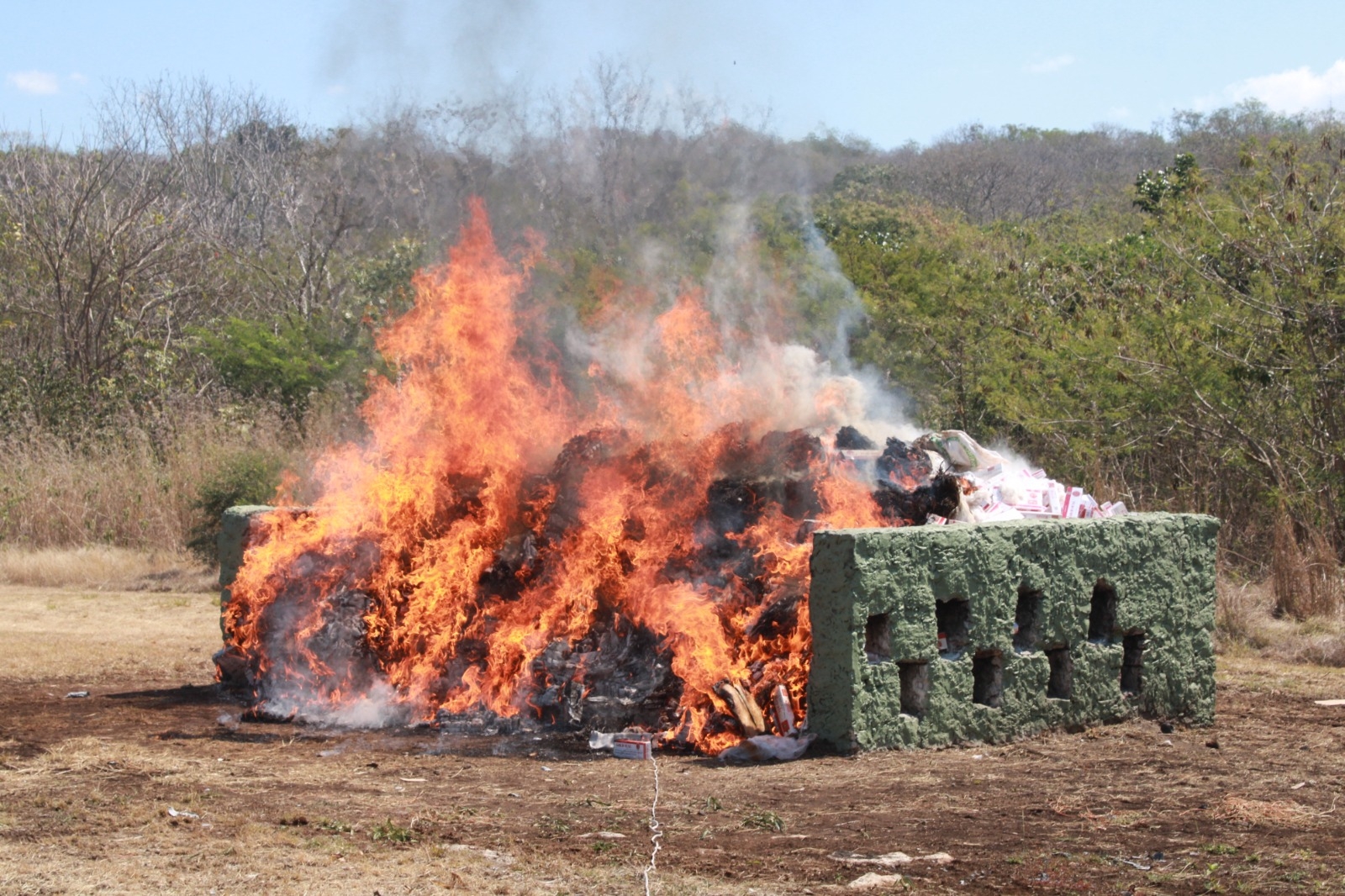 Incineran media tonelada de drogas y pirotecnia decomisada en Campeche