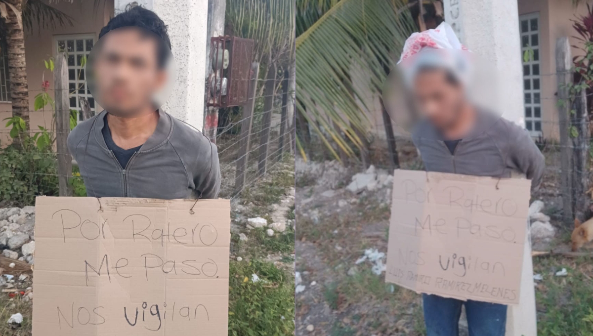 Vecinos de Escárcega capturan y amarran a un poste a ladrón