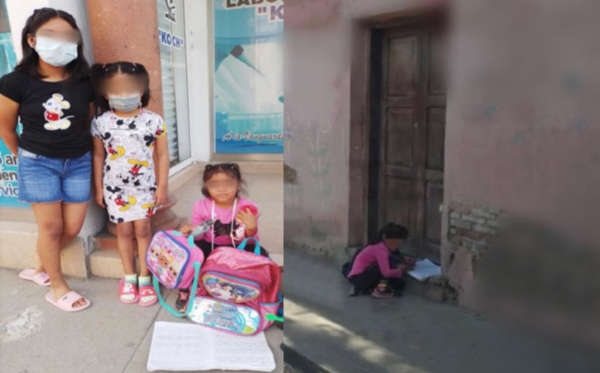 Captan a niña cuando hacía la tarea en plena banqueta en Hidalgo