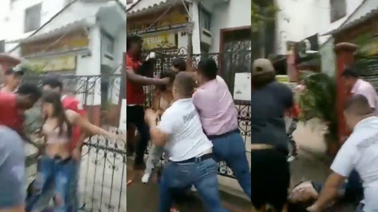 Mujer en Colombia defiende a su novio ladrón de ser linchado y también la golpean: VIDEO