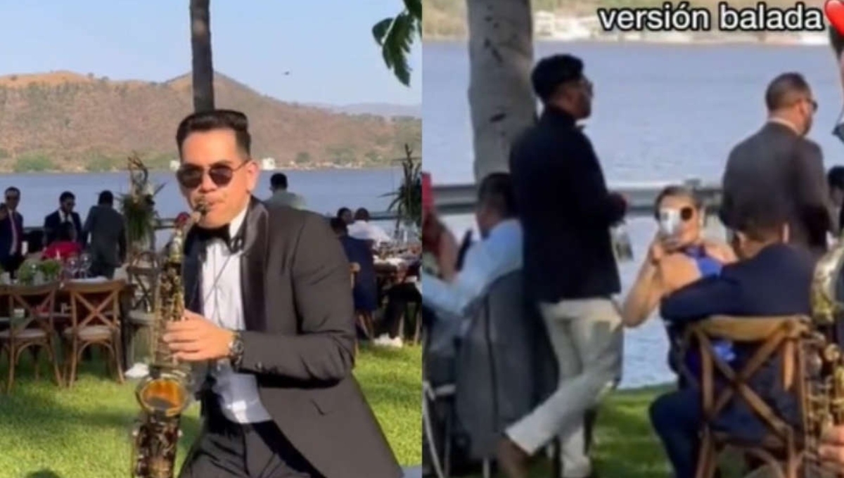 Saxofonista toca canciones de Peso Pluma en una boda: VIDEO