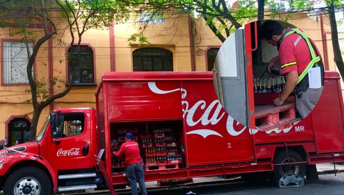 El repartidor llenaba botellas de 600 ml con una de 3 litros de Coca Cola