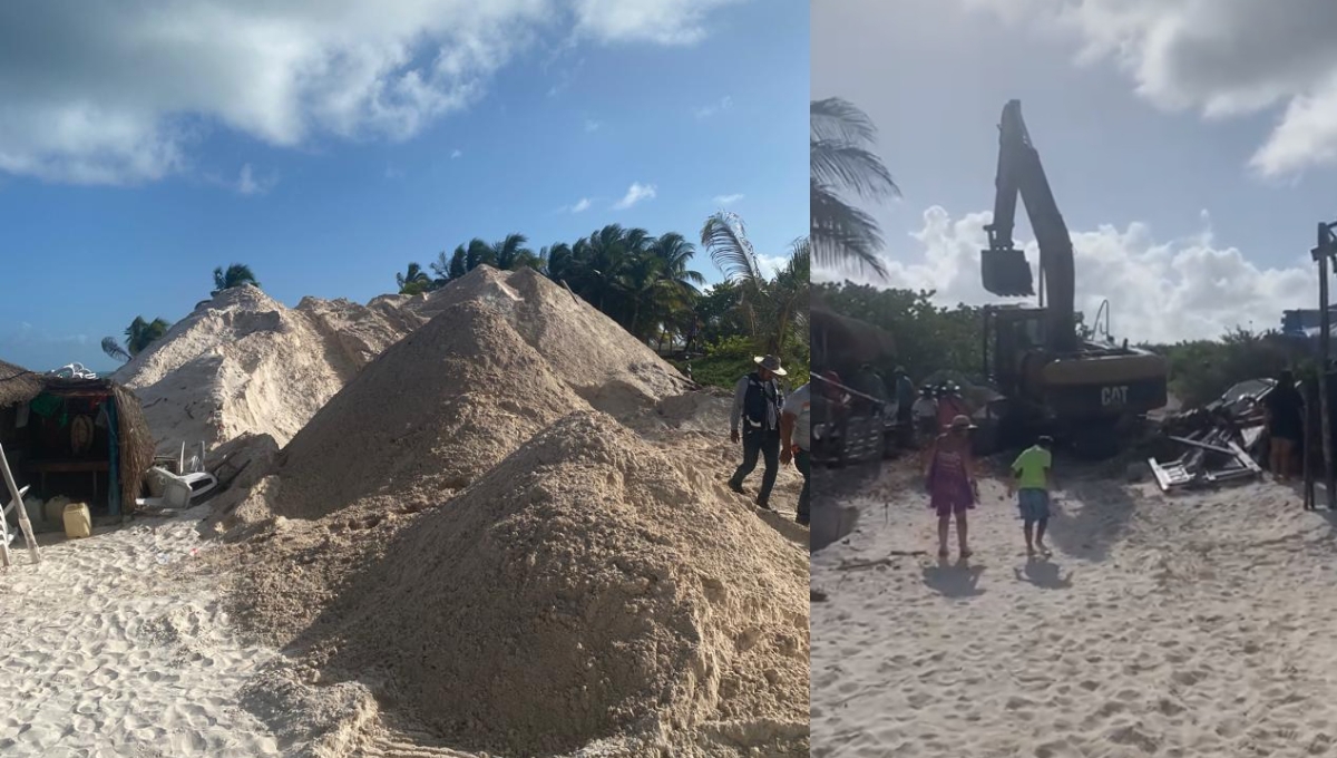 Retroexcavadora remueve duna costera del Parque Nacional Tulum: VIDEO