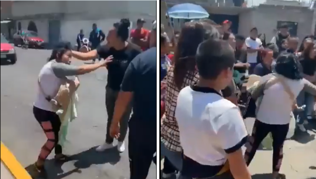 Se arma batalla campal entre familias afuera de una escuela en Edomex: VIDEO