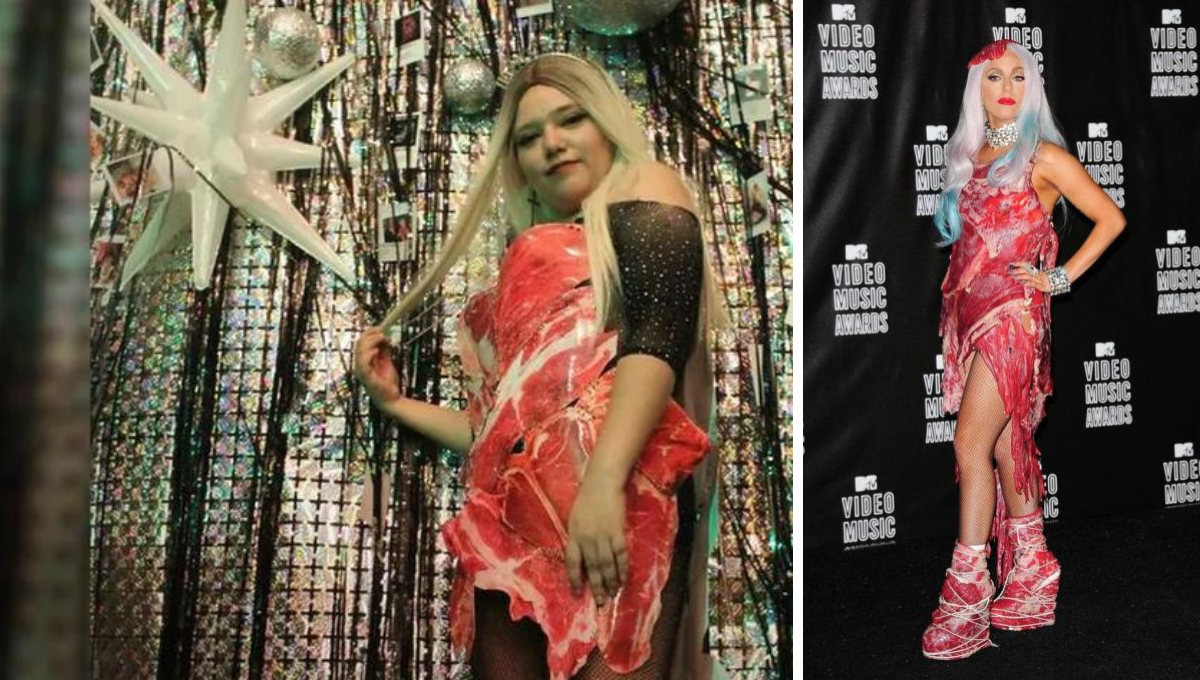 Fan de Lady Gaga recrea el vestido de carne para festejar su cumpleaños en Torreón