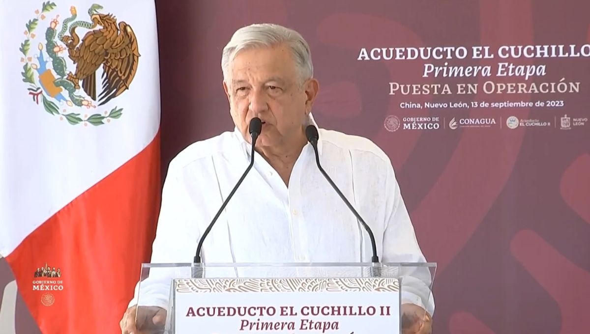 Andrés Manuel López Obrador inauguró la primera etapa de la presa El Cuchillo II en Nuevo León