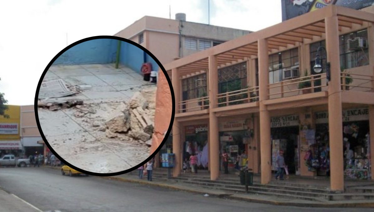 Techo de un local del mercado Lucas de Gálvez de Mérida cae sobre un trabajador