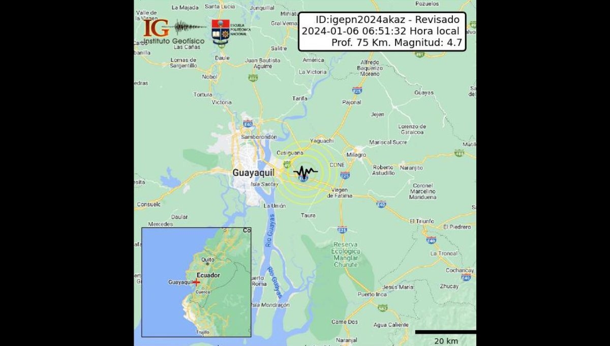 Este sábado se registró in sismo de magnitud 4.7 en Guayas, Ecuador