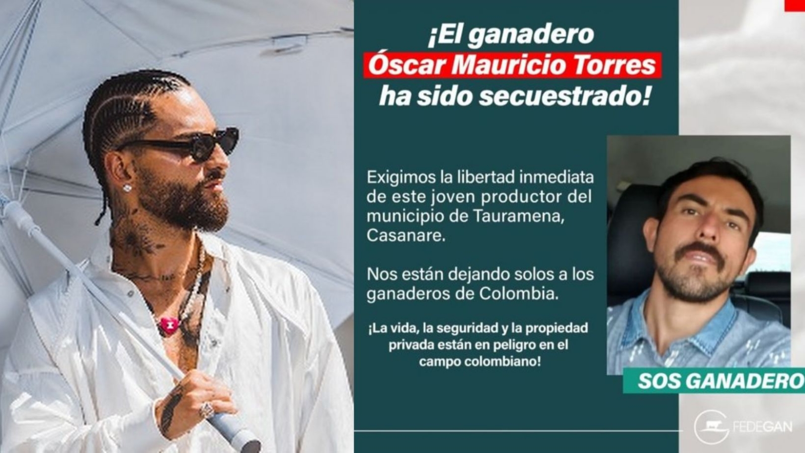 Maluma pide ayuda para localizar al ganadero Óscar Mauricio