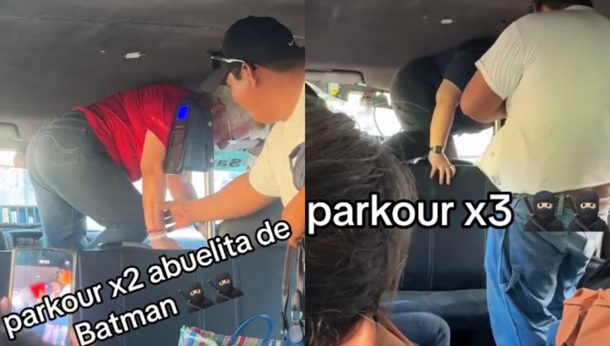 Al estilo parkour, pasajeros salen de una combi en Mérida tras atorarse la puerta: VIDEO