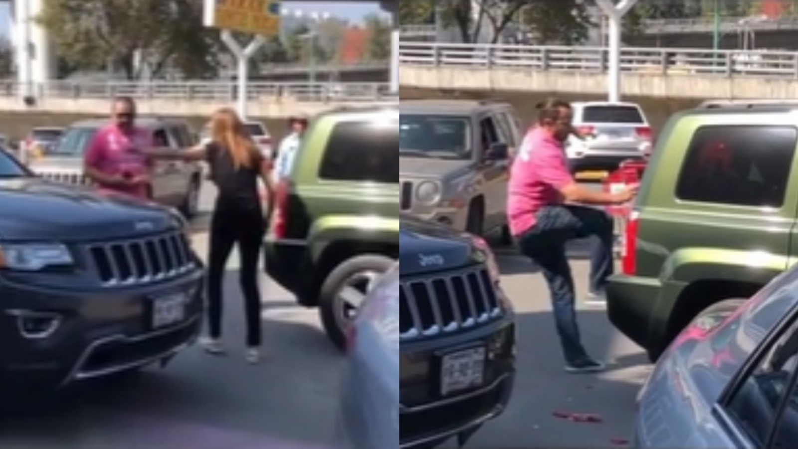 Hombre se hace viral por patear el coche de una mujer durante una pelea vial