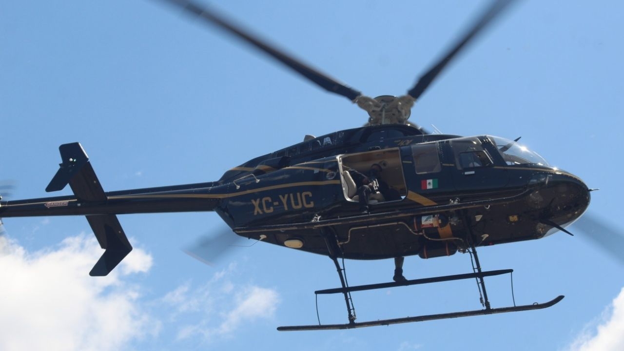 El helicóptero de la SSP sobrevuela en Yaxcabá