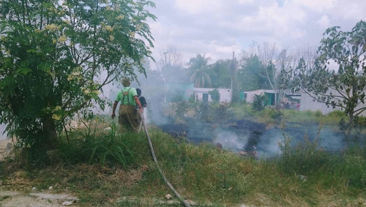 Bomberos de Escárcega sofocan incendió de maleza que fue provocado por vecinos